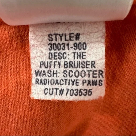 NWT MOTHER Puffy Bruiser Scooter Radioactive Paws Leopard Orange denim Jacket M - Picture 10 of 16